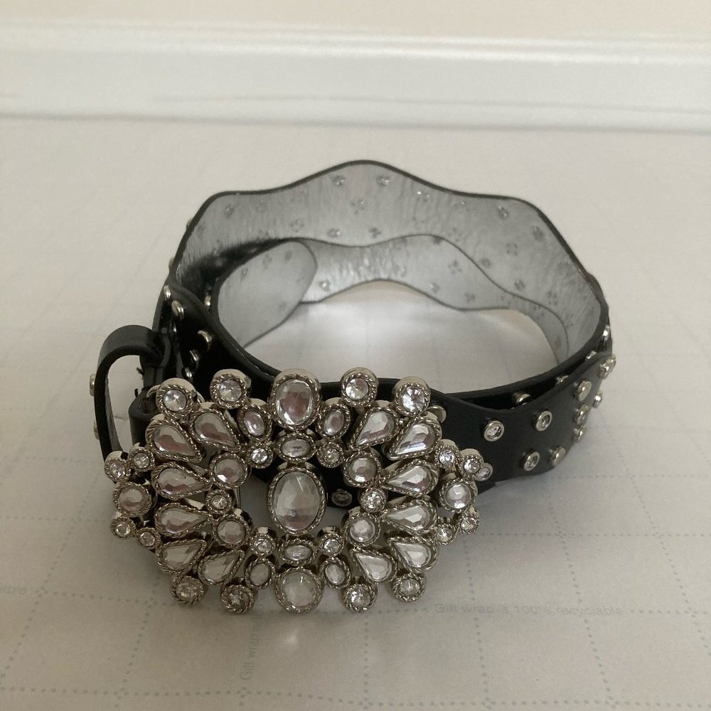 Guess Crystal Studded Black Fashion Belt Size M Medium